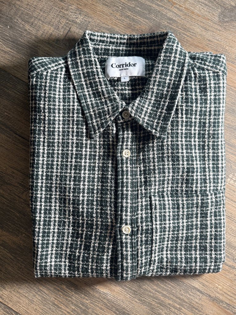 Corridor Nyc Snow Check Shirt Large Reverse Tweed 100% Cotton Nwot Unworn